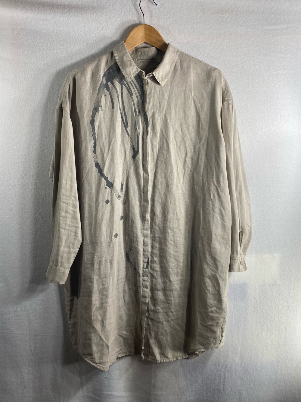Grizas Women’s 100% Linen Blouse Tunic Oversized Relaxed Top Beige With Design S